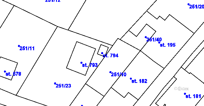 Parcela st. 794 v KÚ Mořkov, Katastrální mapa
