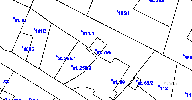 Parcela st. 796 v KÚ Mořkov, Katastrální mapa