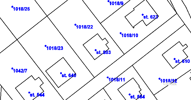 Parcela st. 803 v KÚ Mořkov, Katastrální mapa