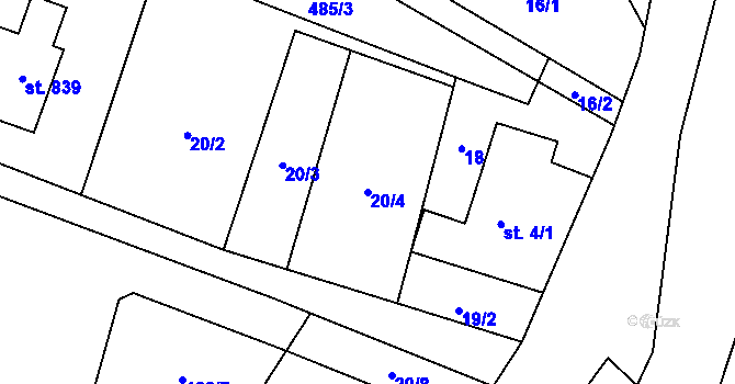 Parcela st. 20/4 v KÚ Mořkov, Katastrální mapa