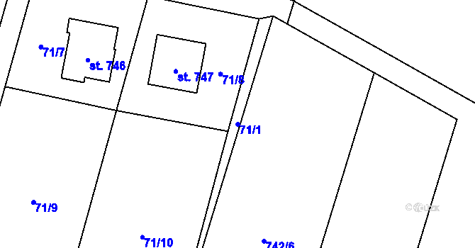 Parcela st. 71/1 v KÚ Mořkov, Katastrální mapa