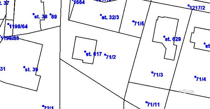 Parcela st. 71/2 v KÚ Mořkov, Katastrální mapa