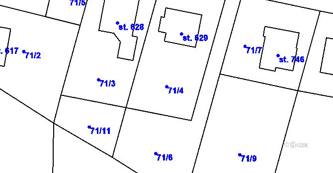 Parcela st. 71/4 v KÚ Mořkov, Katastrální mapa