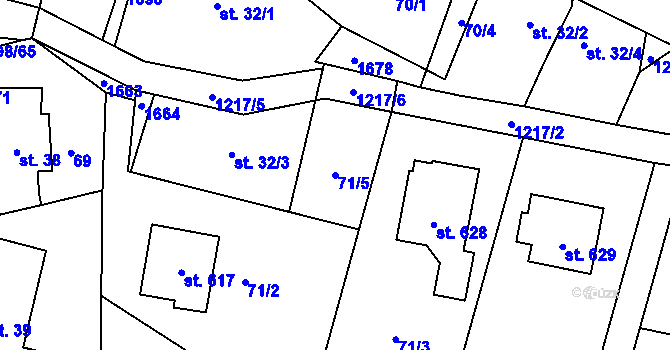 Parcela st. 71/5 v KÚ Mořkov, Katastrální mapa