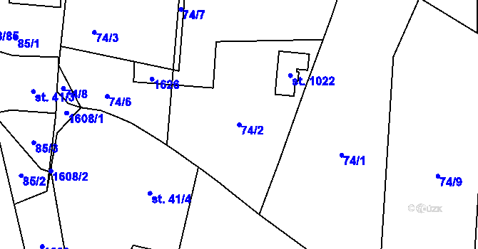 Parcela st. 74/2 v KÚ Mořkov, Katastrální mapa