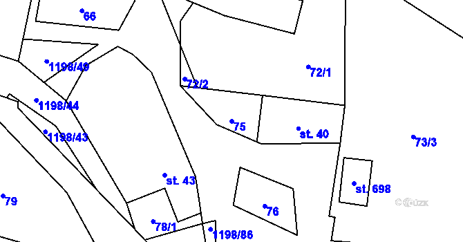 Parcela st. 75 v KÚ Mořkov, Katastrální mapa