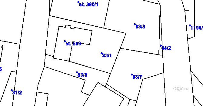 Parcela st. 83/1 v KÚ Mořkov, Katastrální mapa