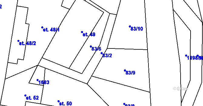 Parcela st. 83/2 v KÚ Mořkov, Katastrální mapa
