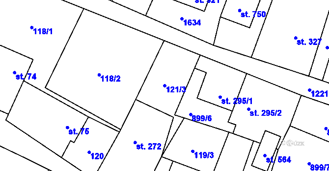 Parcela st. 121/3 v KÚ Mořkov, Katastrální mapa