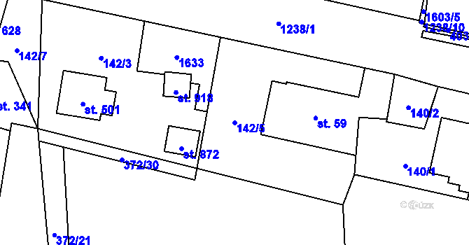 Parcela st. 142/5 v KÚ Mořkov, Katastrální mapa