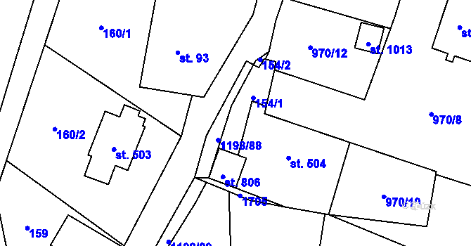 Parcela st. 154 v KÚ Mořkov, Katastrální mapa