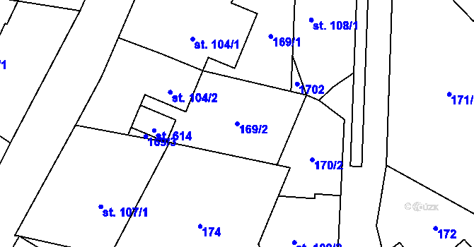Parcela st. 169/2 v KÚ Mořkov, Katastrální mapa