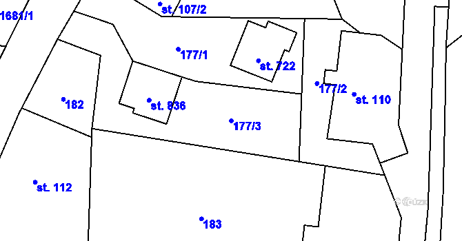 Parcela st. 177/3 v KÚ Mořkov, Katastrální mapa