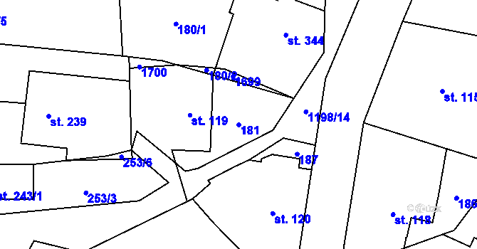 Parcela st. 181 v KÚ Mořkov, Katastrální mapa