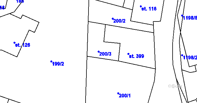 Parcela st. 200/3 v KÚ Mořkov, Katastrální mapa