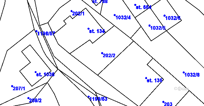Parcela st. 202/2 v KÚ Mořkov, Katastrální mapa