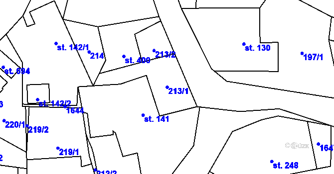 Parcela st. 213/1 v KÚ Mořkov, Katastrální mapa