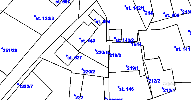 Parcela st. 220/1 v KÚ Mořkov, Katastrální mapa