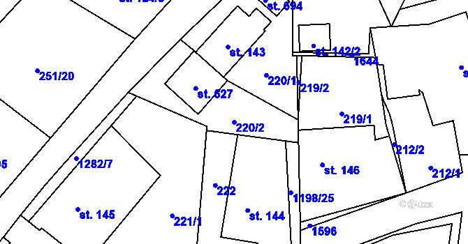 Parcela st. 220/2 v KÚ Mořkov, Katastrální mapa