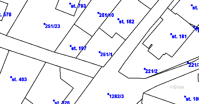 Parcela st. 251/1 v KÚ Mořkov, Katastrální mapa