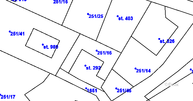 Parcela st. 251/16 v KÚ Mořkov, Katastrální mapa
