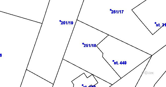 Parcela st. 251/18 v KÚ Mořkov, Katastrální mapa