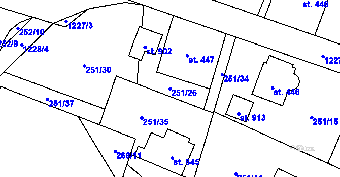 Parcela st. 251/26 v KÚ Mořkov, Katastrální mapa