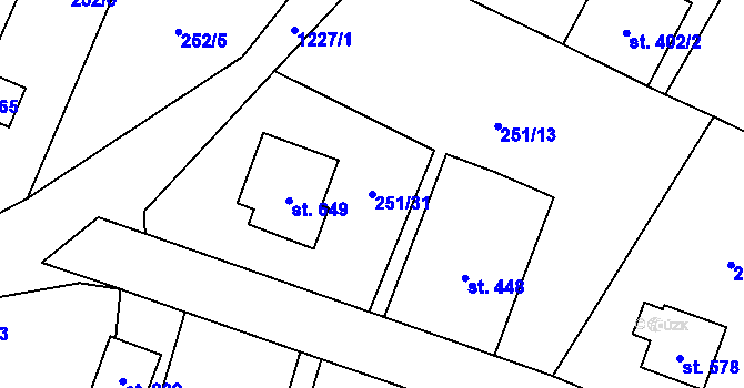 Parcela st. 251/31 v KÚ Mořkov, Katastrální mapa