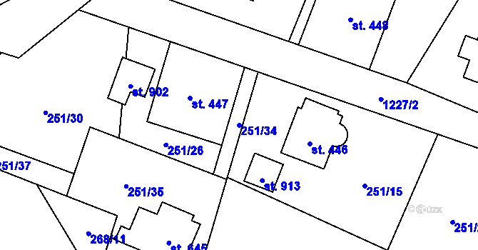 Parcela st. 251/34 v KÚ Mořkov, Katastrální mapa