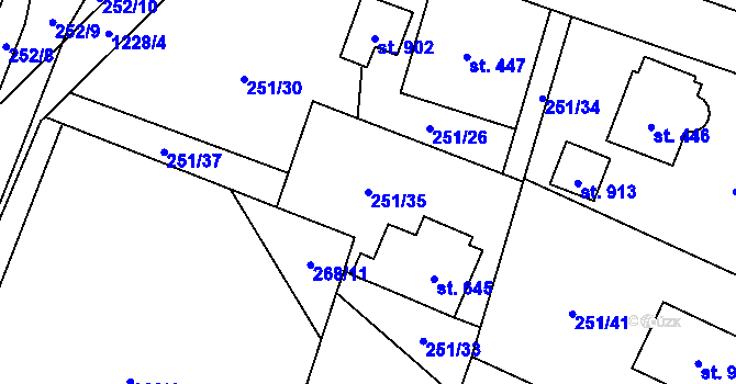 Parcela st. 251/35 v KÚ Mořkov, Katastrální mapa