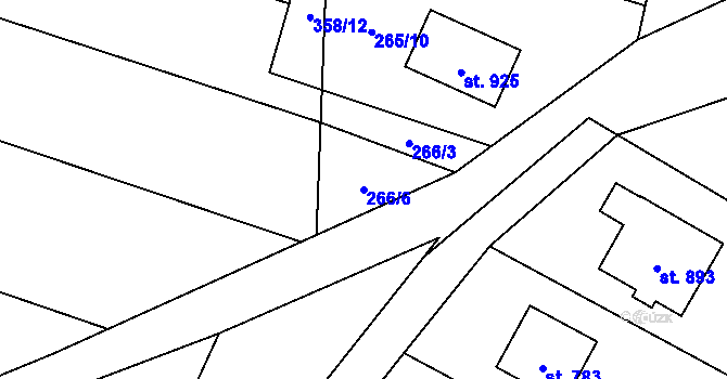 Parcela st. 266/6 v KÚ Mořkov, Katastrální mapa