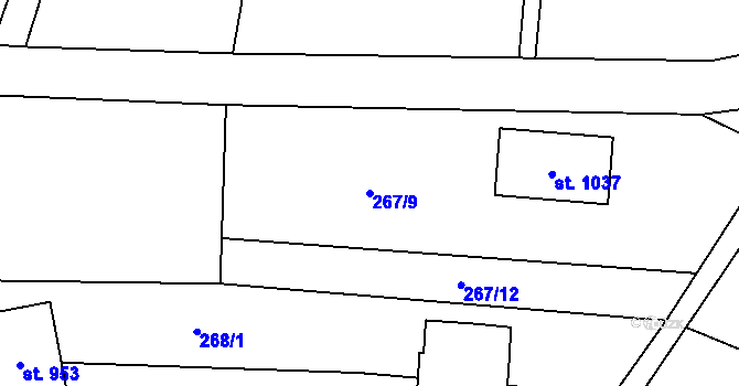Parcela st. 267/9 v KÚ Mořkov, Katastrální mapa