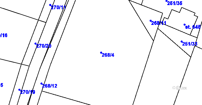 Parcela st. 268/4 v KÚ Mořkov, Katastrální mapa