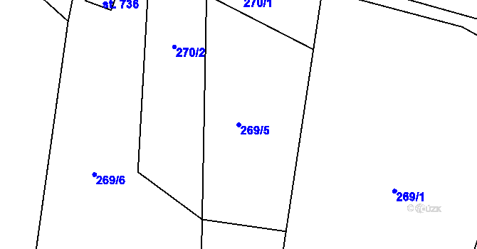 Parcela st. 269/5 v KÚ Mořkov, Katastrální mapa
