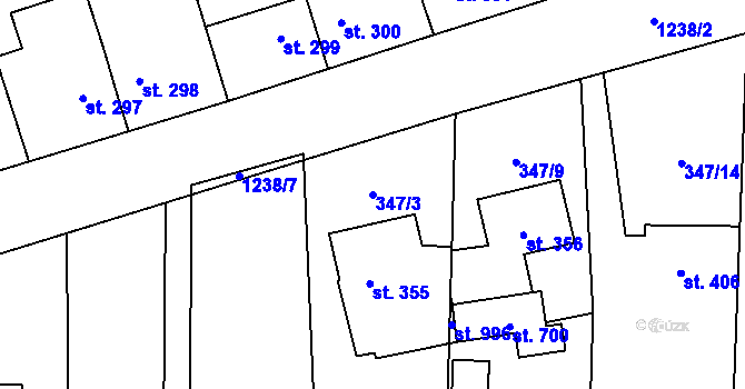 Parcela st. 347/3 v KÚ Mořkov, Katastrální mapa