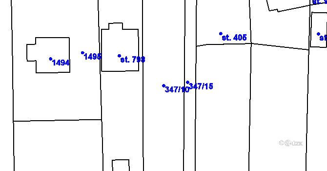 Parcela st. 347/10 v KÚ Mořkov, Katastrální mapa