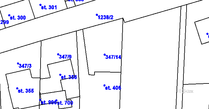 Parcela st. 347/14 v KÚ Mořkov, Katastrální mapa