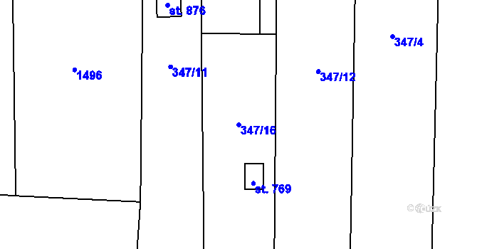 Parcela st. 347/16 v KÚ Mořkov, Katastrální mapa