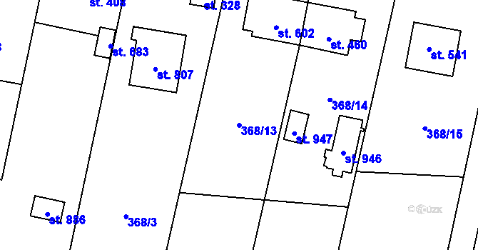 Parcela st. 368/13 v KÚ Mořkov, Katastrální mapa