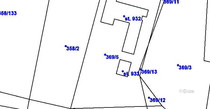 Parcela st. 369/5 v KÚ Mořkov, Katastrální mapa