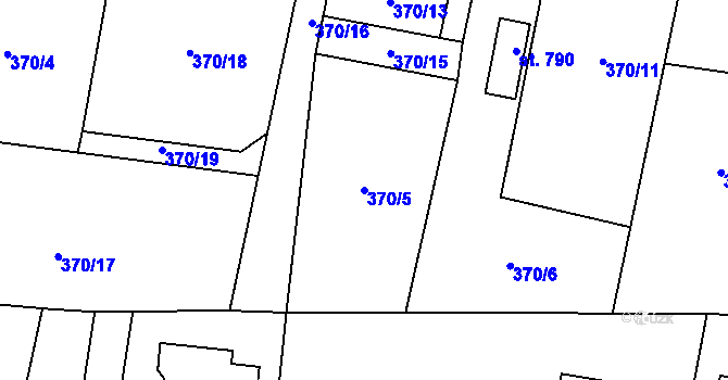Parcela st. 370/5 v KÚ Mořkov, Katastrální mapa