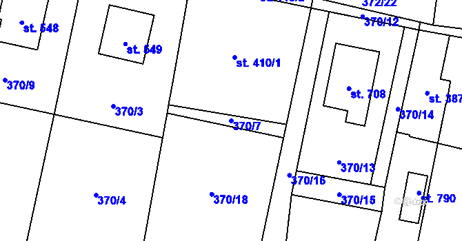 Parcela st. 370/7 v KÚ Mořkov, Katastrální mapa