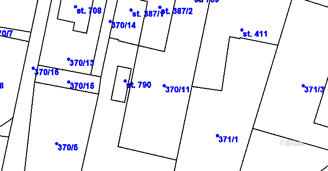 Parcela st. 370/11 v KÚ Mořkov, Katastrální mapa