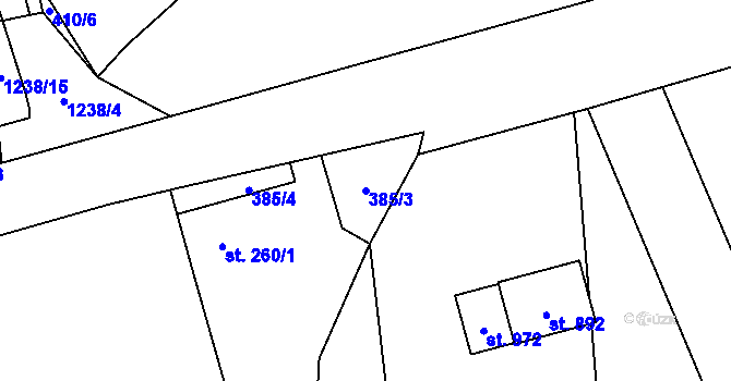 Parcela st. 385/3 v KÚ Mořkov, Katastrální mapa
