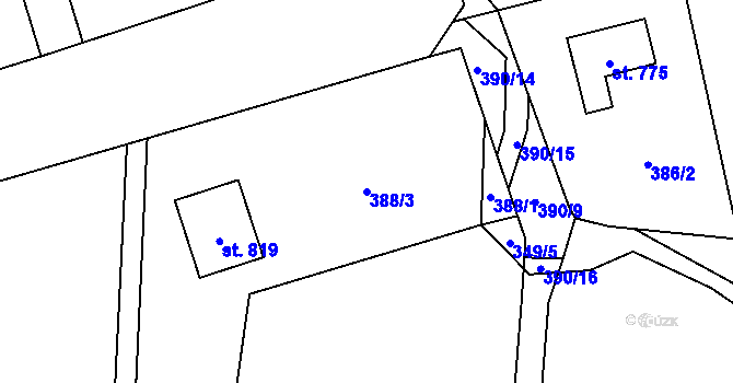 Parcela st. 388/3 v KÚ Mořkov, Katastrální mapa