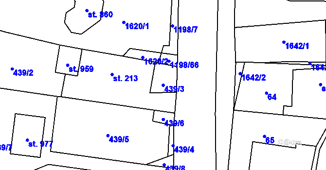 Parcela st. 439/3 v KÚ Mořkov, Katastrální mapa
