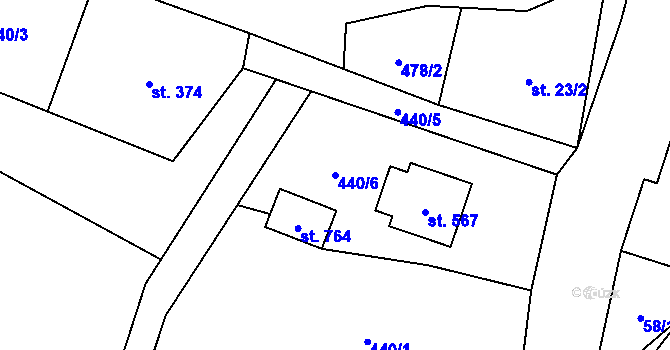 Parcela st. 440/6 v KÚ Mořkov, Katastrální mapa