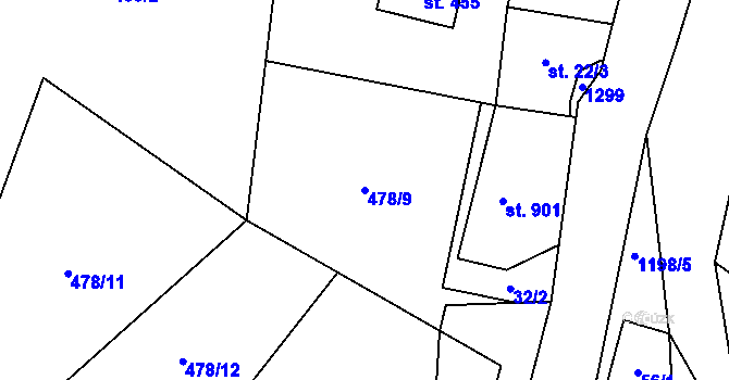 Parcela st. 478/9 v KÚ Mořkov, Katastrální mapa