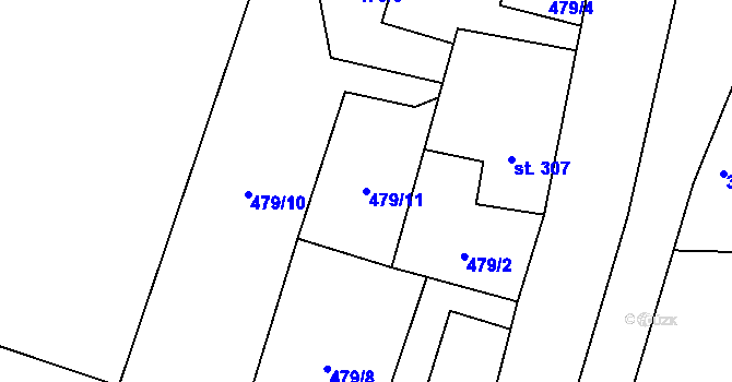 Parcela st. 479/11 v KÚ Mořkov, Katastrální mapa