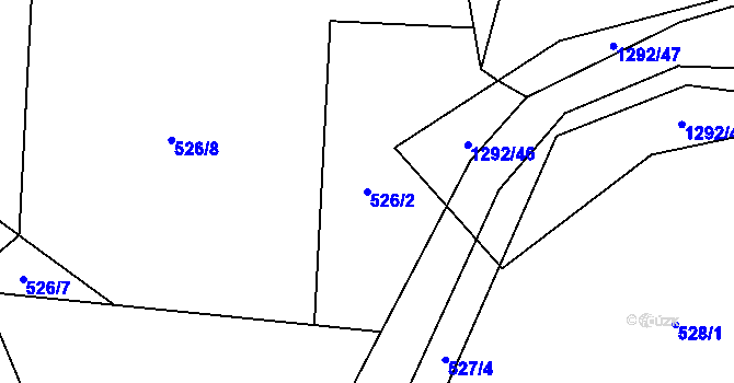 Parcela st. 526/2 v KÚ Mořkov, Katastrální mapa